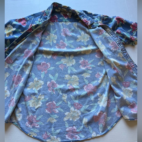 Vintage L.L. Bean Cool Weave Hawaiian Floral Print Short Sleeve Shirt M - Picture 5 of 12